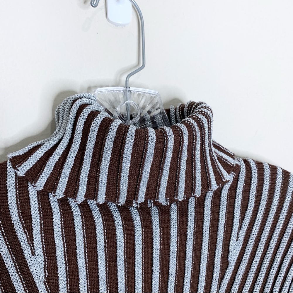 Hanifa Cici Knit Mini Dress (Sz S) Ribbed Long Sleeve Turtleneck Brown Silver - Picture 7 of 16